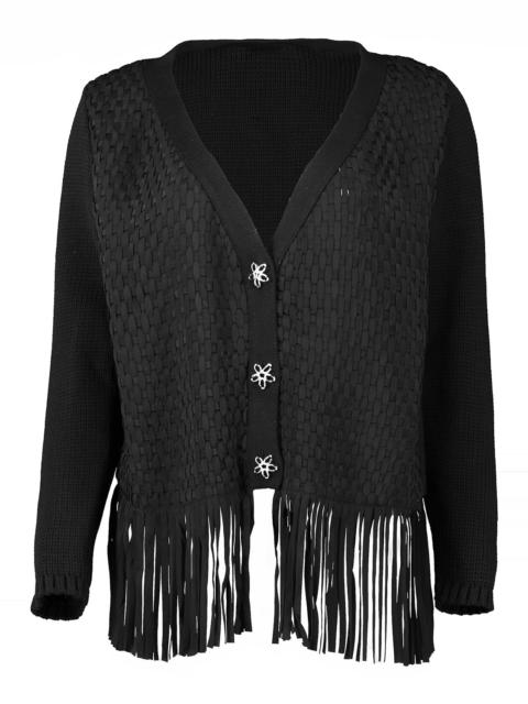 VNeck Lattice Embroidered Cardigan