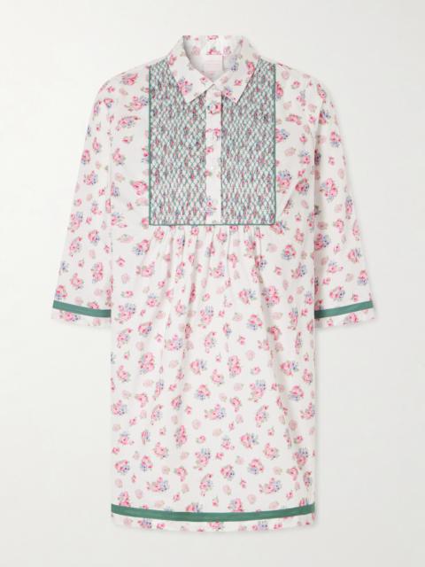 Alassio Shirred Embroidered Floral-print Cotton-poplin Mini Dress