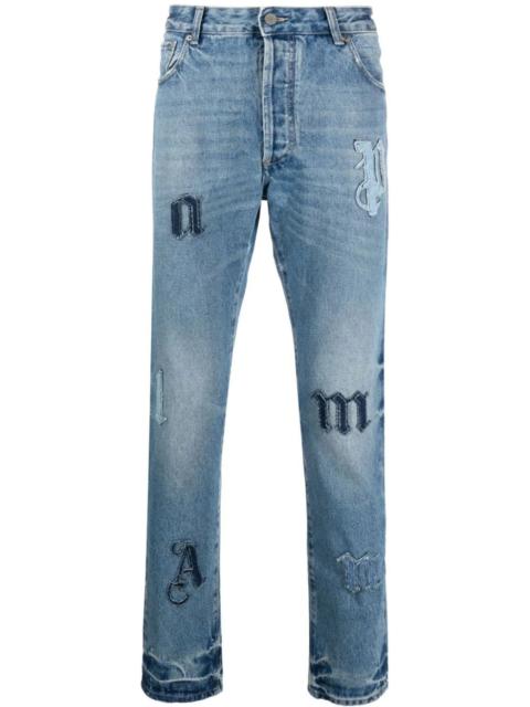 PALM ANGELS MEN LW Logo Patch Regular Fit Denim Jeans Light Blue
