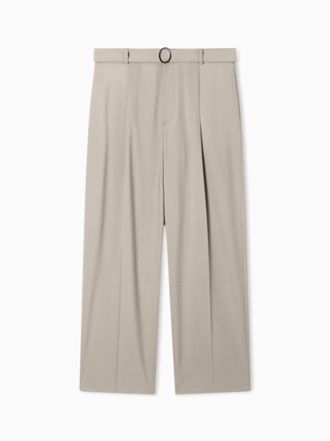 TROUSERS WITH PLEATS AND BELT IN STRETCH WOOL CANVAS