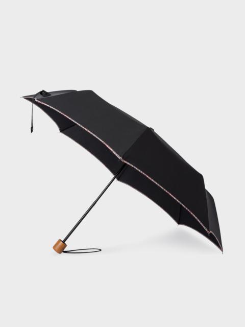 Black Telescopic Umbrella With 'Signature Stripe' Trims