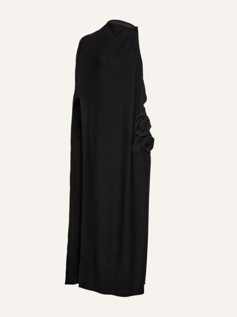 One-shoulder cape maxi dress in black