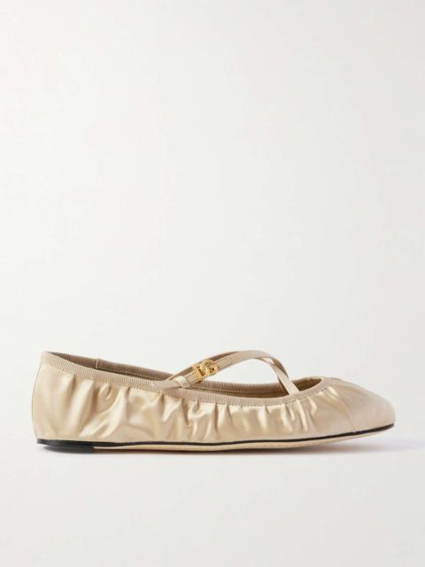 Gathered satin Mary Jane ballet flats Cream