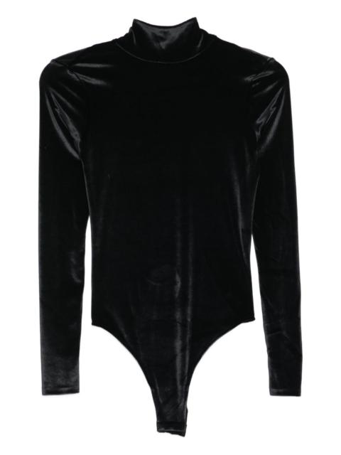 high-neck velvet bodysuit