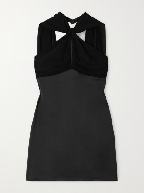 Solene Ruched Chiffon And Satin-crepe Mini Dress