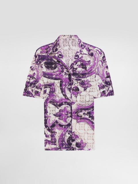 Majolica-print crochet lace shirt
