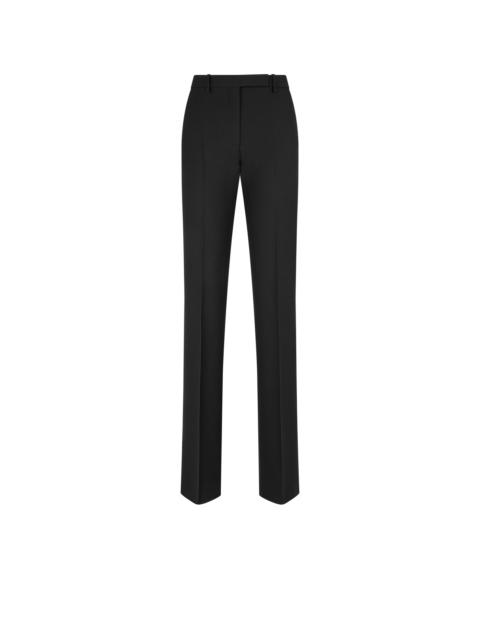 WOOL SILK BLEND TAILORED STRAIGHT PANTS