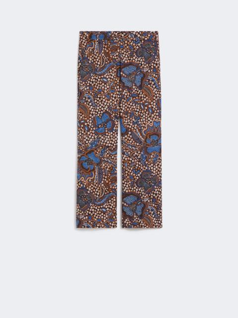 Printed basketweave cotton trousers - TOBACCO
