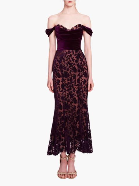 VELVET CUTWORK MIDI DRESS
