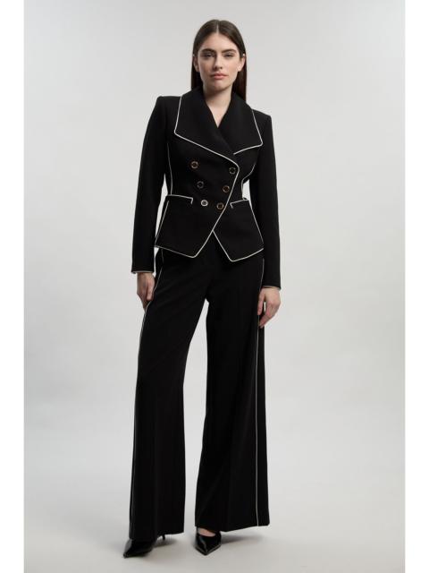 Petite Compact Stretch Contrast Tipped Wide Leg Tailored Trouser