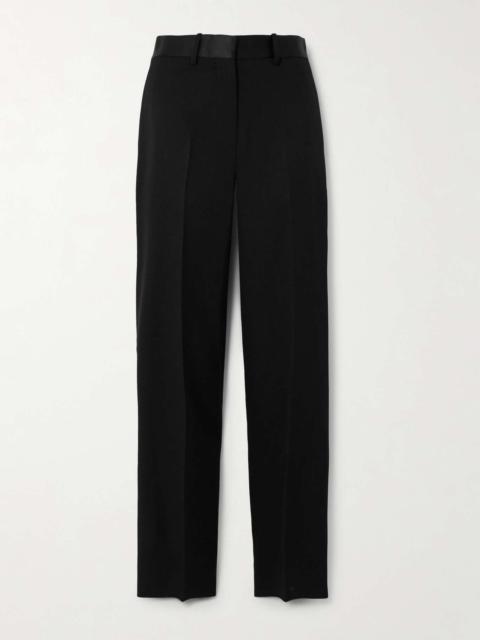 Satin-trimmed grain de poudre straight-leg pants