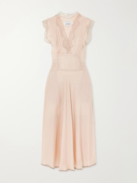 Lace-trimmed Satin Midi Dress