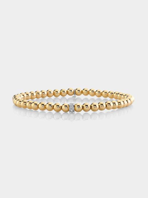 4mm Pave Ball on 14K Yellow Gold Round Bead Bracelet