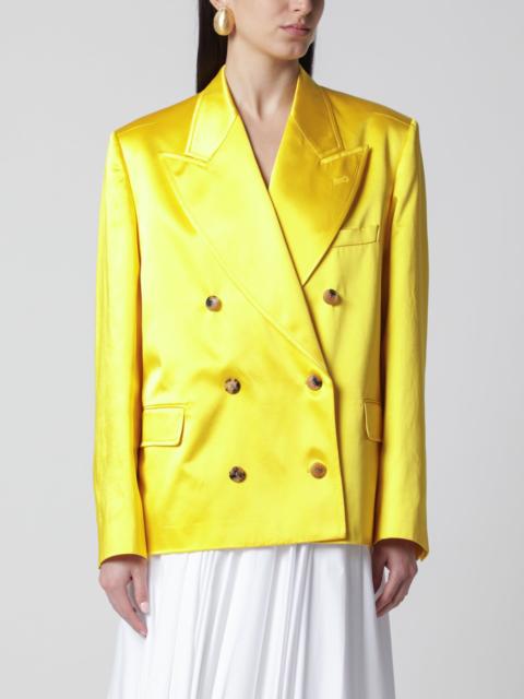 Double-Breasted Cotton Blend Jacket Shiny Yellow
