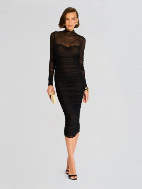TRINA MESH RUCHED MIDI DRESS