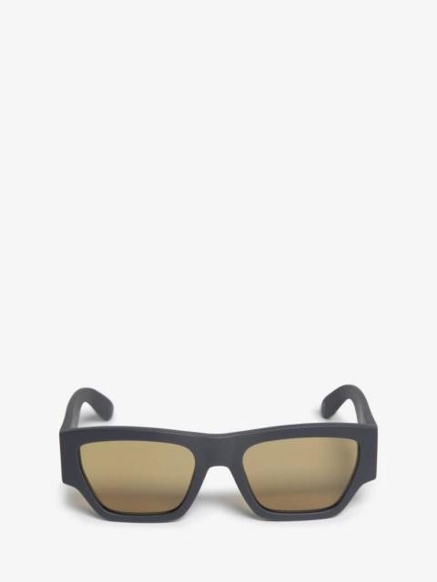 Men's McQueen Angled Rectangular Sunglasses in Grey/yellow