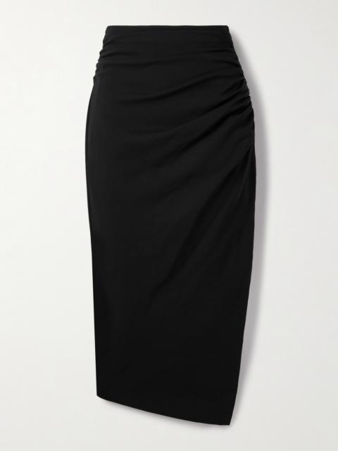 Gathered Wool-blend Crepe Midi Skirt