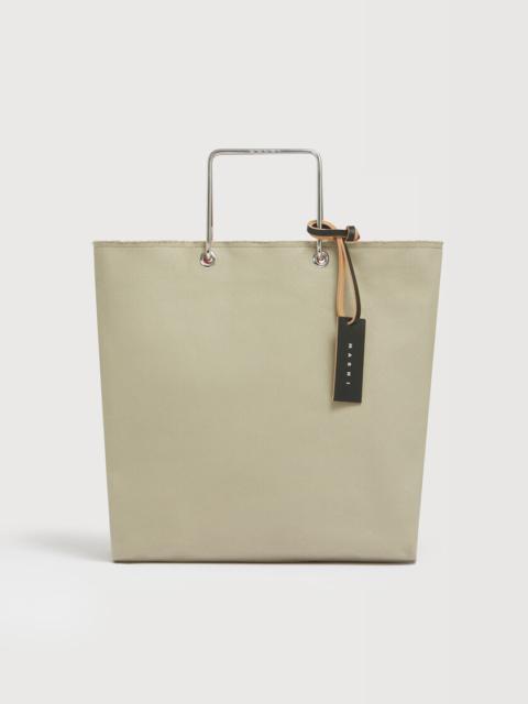 BEIGE CANVAS SHOPPER WITH METAL HANDLES