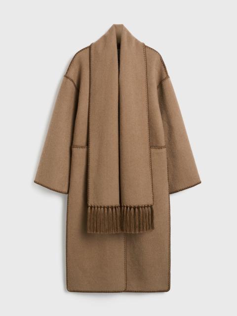 Embroidered scarf coat camel