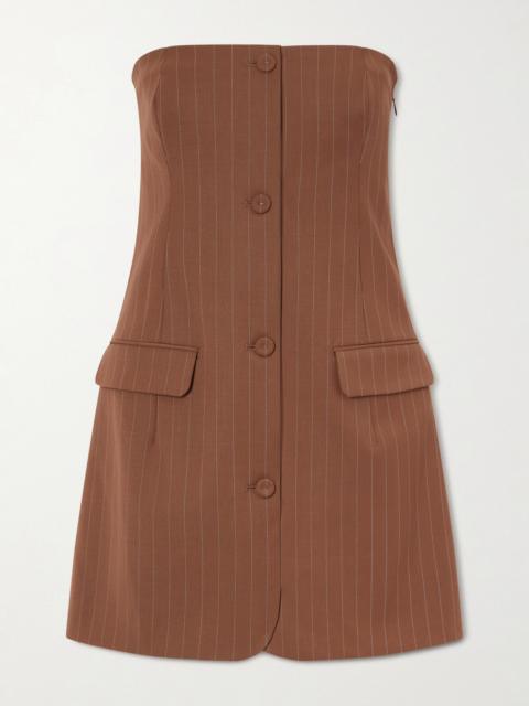 Strapless Pinstriped Wool-blend Twill Mini Dress