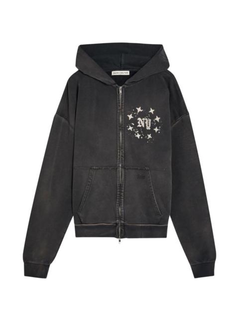 distressed zipped hoodie