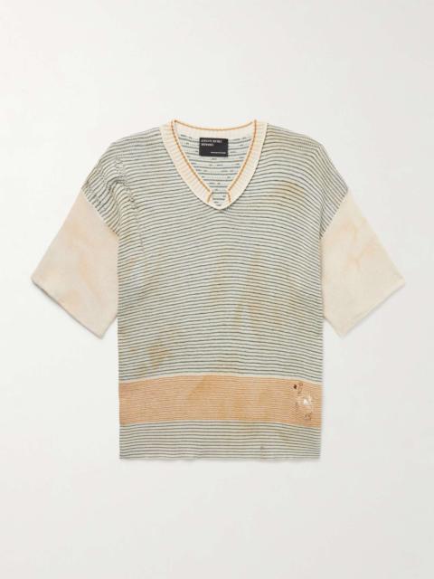 Here Comes Alice Distressed Striped Cotton Sweater