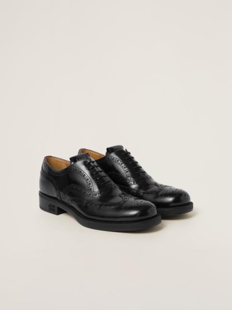 ローファー・オックスフォード MiuMiu | Brushed leather and gingham check fabric loafers Miu Miu Brushed leather and gingham check fabric loafers