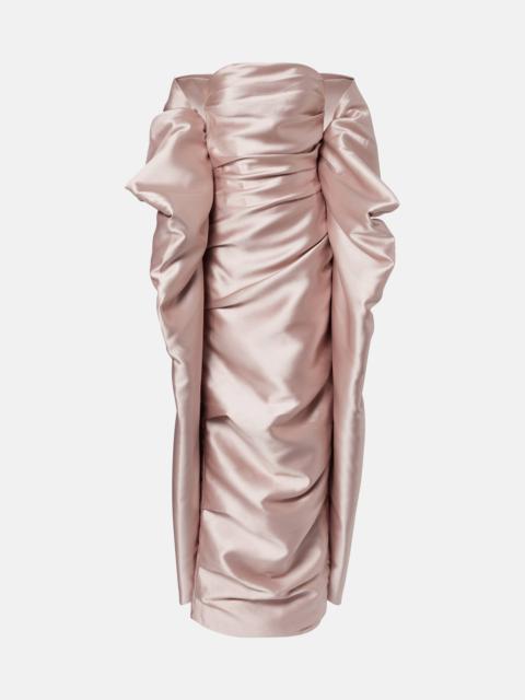 Caped satin bustier gown
