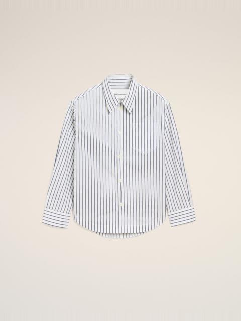 WHITE STRIPED COTTON AMI DE COEUR WIDE SHIRT