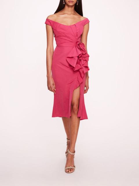 TAFFETA TRUMPET MIDI DRESS