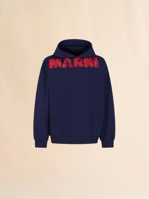 BLUE COTTON HOODIE WITH MARNI MONOLITH PRINT