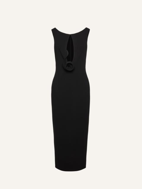 Floral appliqué keyhole midi dress in black