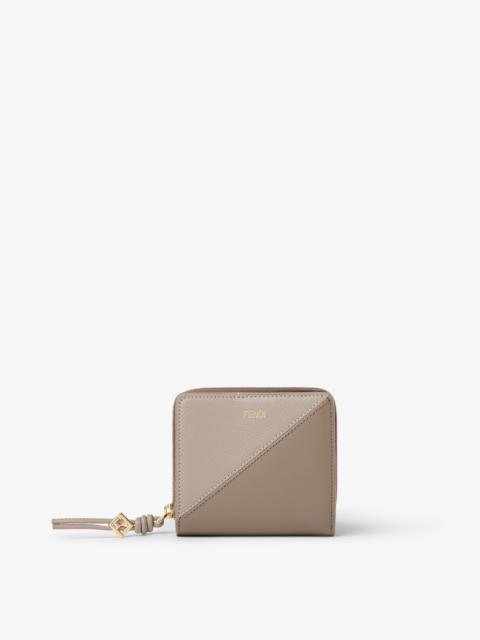 FF Diamonds Bifold Small Dove gray and truffle-color leather wallet