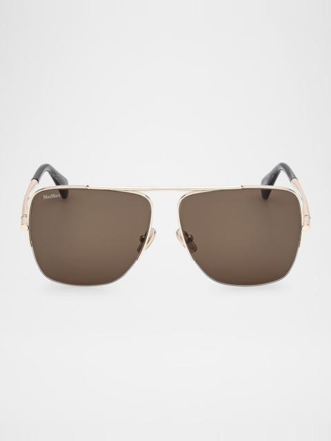 Logo Engraved Metal Aviator Sunglasses