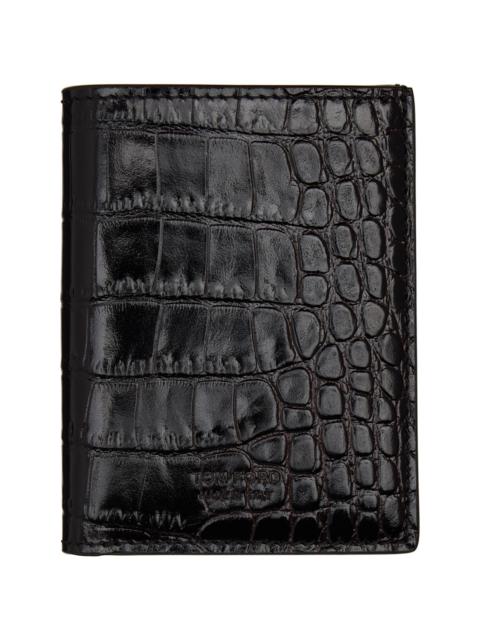 Brown Shiny Printed Croc T Line Card Holder