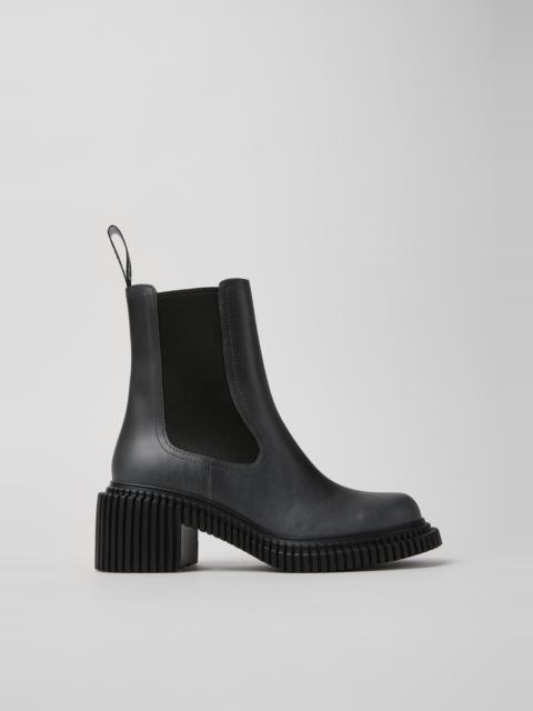 Gray Leather Mid Boots for Women.