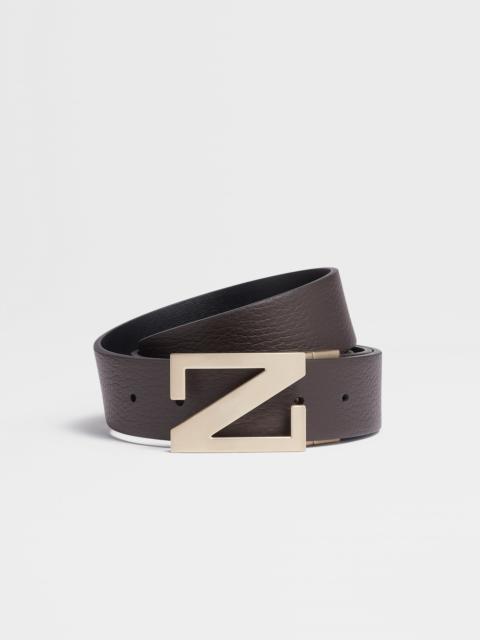 DARK BROWN AND BLACK REVERSIBLE LEATHER BELT