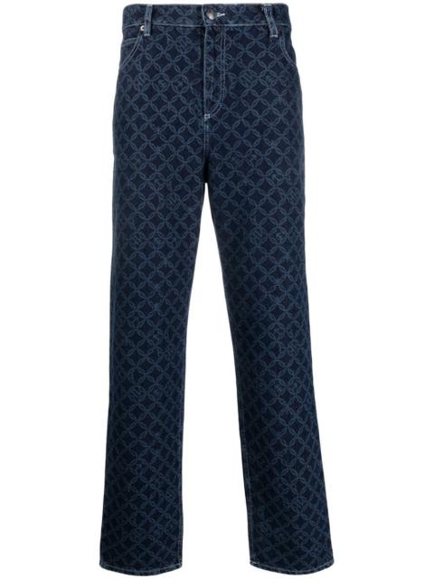geometric-patterned straight leg jeans