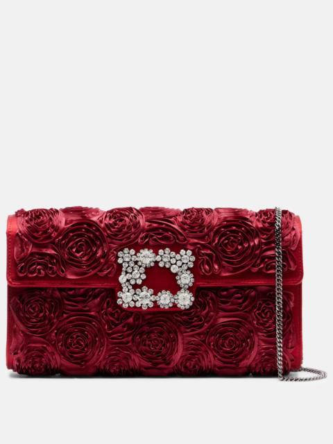 Envelope embellished satin clutch