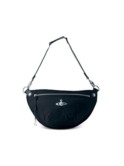 metallic hardware orb messenger bag