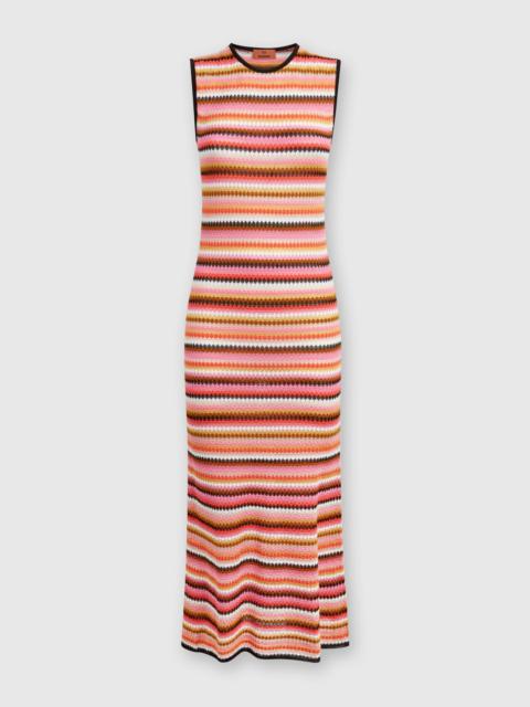 Sleeveless midi dress in striped wool and viscose