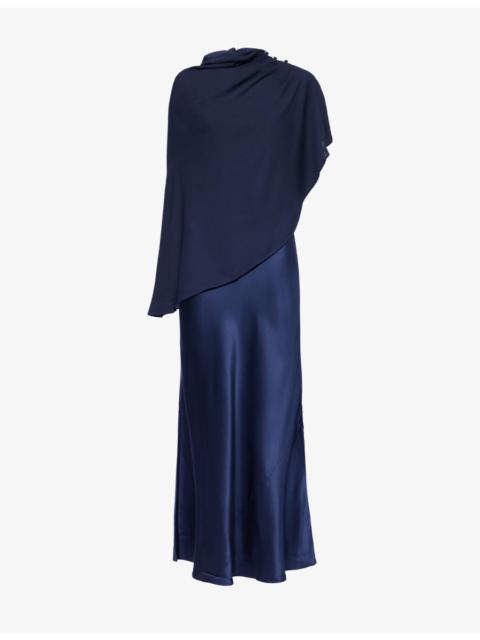 Lilibeth Sheer-Cape Silk Midi Dress