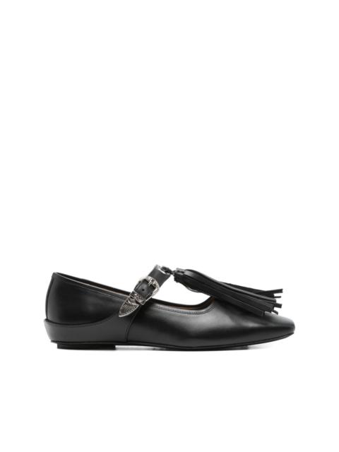 buckle-fastening tassel ballet flats