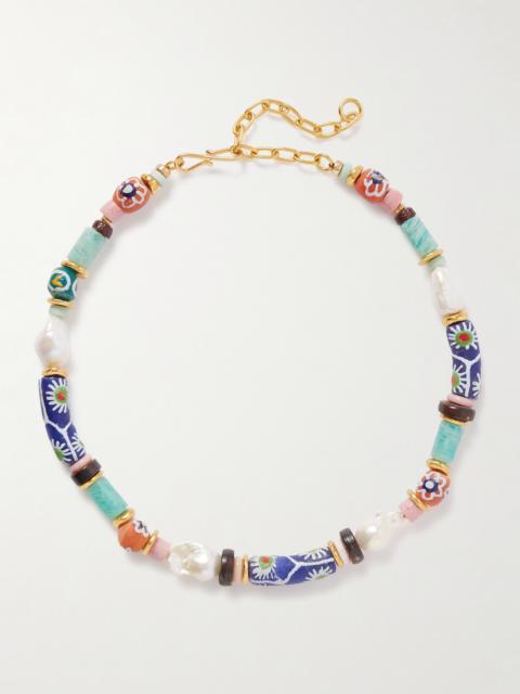 Souvenir Gold-plated, Multi-stone And Bone Beaded Necklace