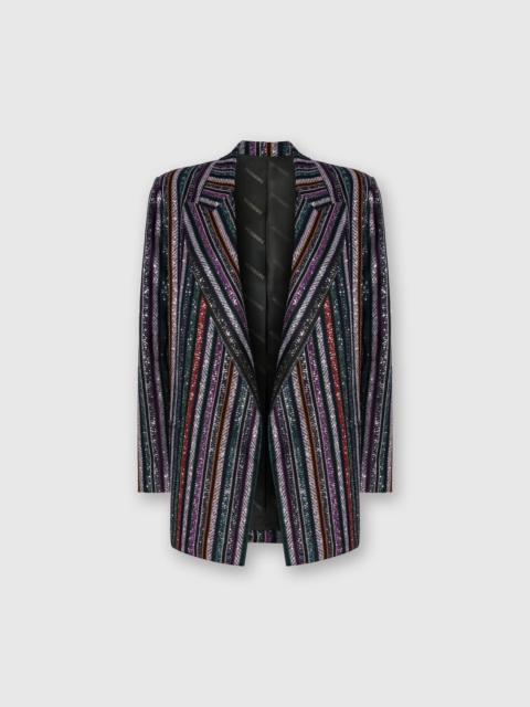 Single-Breasted Blazer with Herringbone Stripe Knit