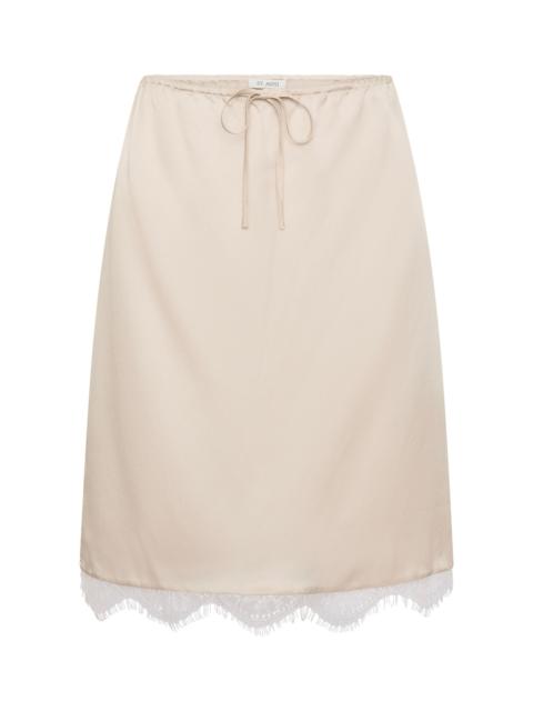 Lace-Trimmed Silk Knee-Length Skirt grey