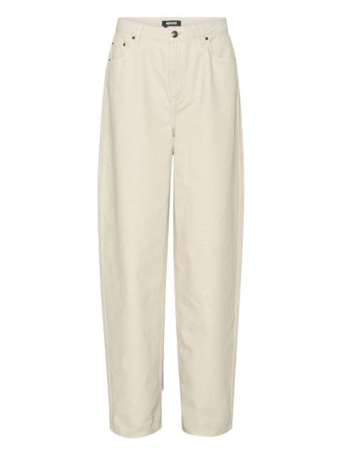 R-embroidery cotton straight-leg jeans