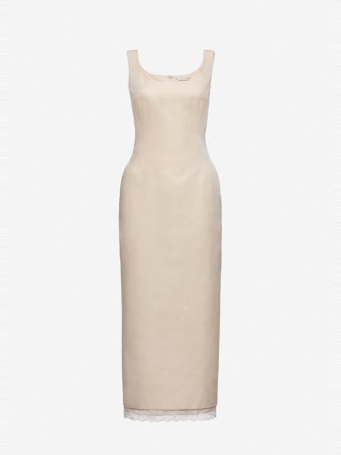 Contoured midi dress with lace hem in cream