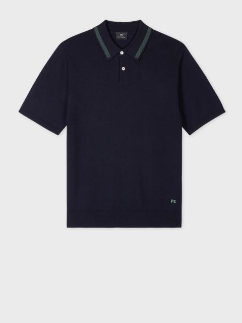 Navy Merino Wool Polo Shirt