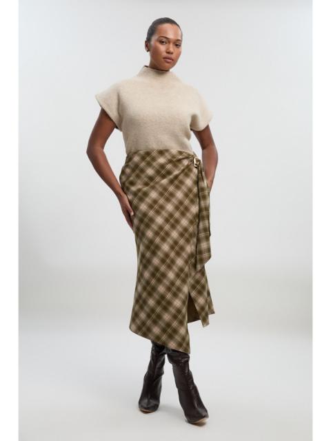 Plus Size Tailored Check Trim Detail Midi Skirt